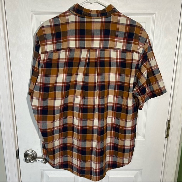 Woolrich Men's Size Large Button Up Shirt Brown Plaid Short Sleeve 100% Cotton - Picture 6 of 11